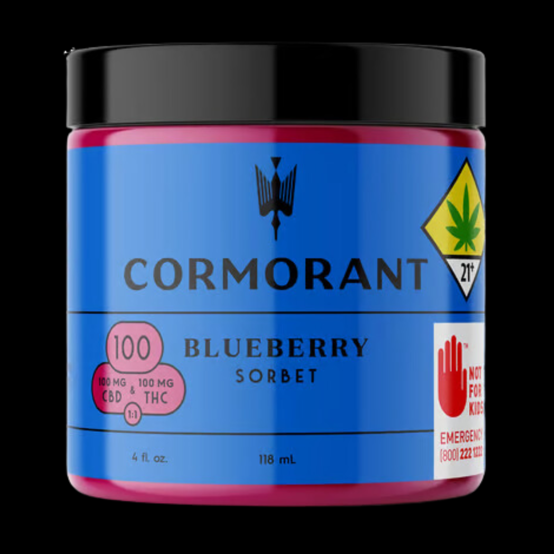 Photograph of Product: Blueberry Sorbet 1:1 DOH Approved 4oz 100mg Edible Cormorant