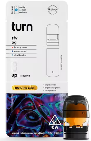 Photograph of product: TURN SFV OG LIVE RESIN VAPE POD S-HYBRID 1G