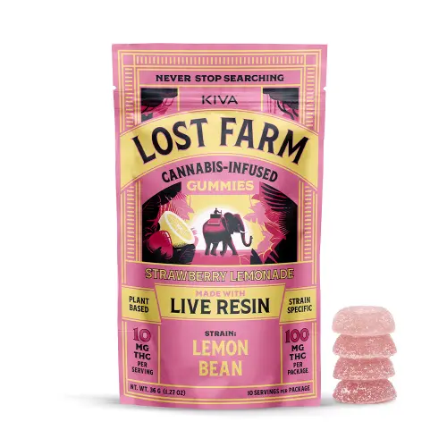 Photograph of product: Kiva | Lost Farm  Strawberry Lemonade Live Resin 10pk | 100mg