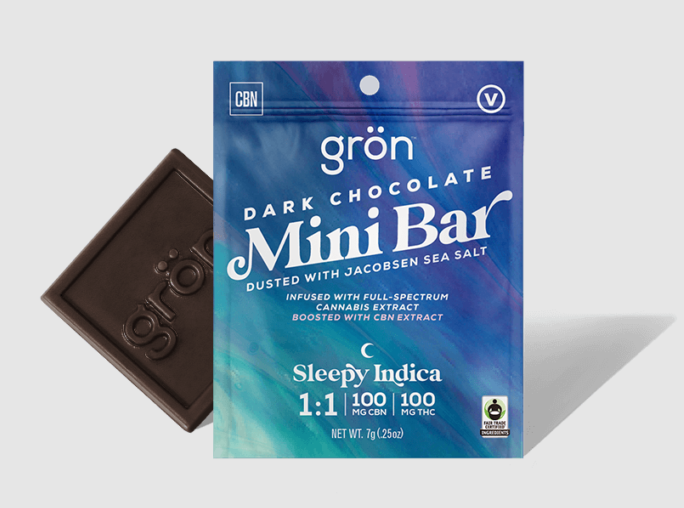 Photograph of product: 1:1 TH-oui/CBN Vanilla - Grn - 100mg Dark Chocolate Mini Bar