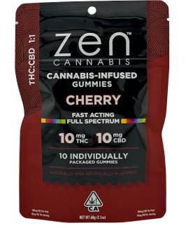 Photograph of product: CHERRY 1:1 TH-oui:CBD 100MG GUMMIES - 100 MG - 10 PACK