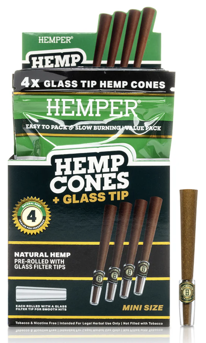 Photograph of product: HEMPER MINI HEMP CONES W/ GLASS TIPS 4PK
