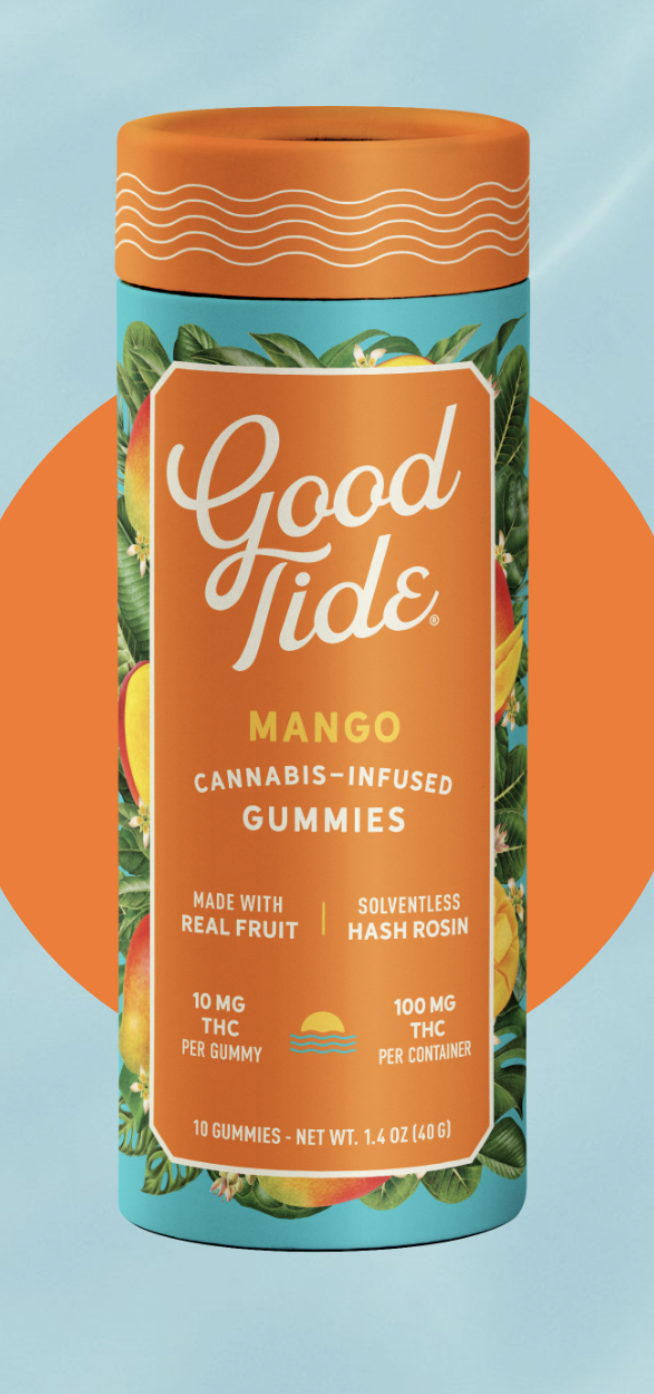 Photograph of product: GOOD TIDE MANGO au chocolat ROSIN GUMMIES 10PK 100MG