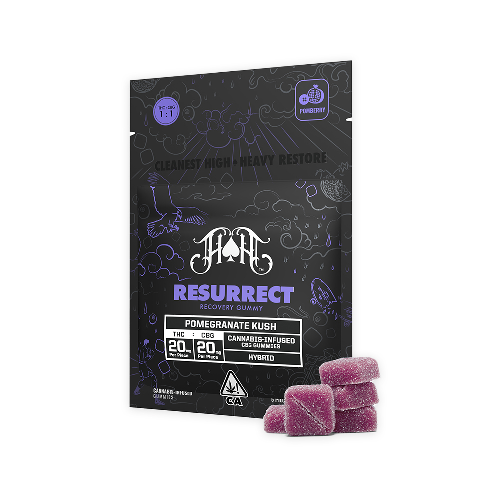 Photograph of product: POMEGRANATE KUSH RESURRECT CBG RECOVERY GUMMIES [5 CT]