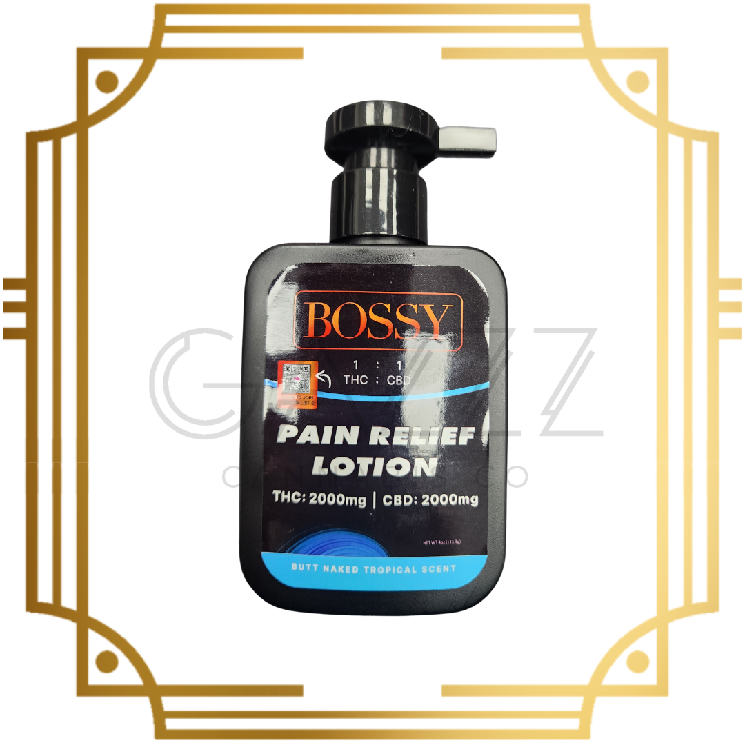 Photograph of product: Bossy Pain Relief Lotion Butt Naked Tropical Scent 1:1 2000MG