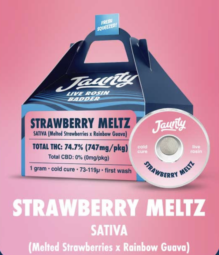 Photograph of product: Jaunty | Strawberry Meltz | Live Rosin Cold Cure | 1g