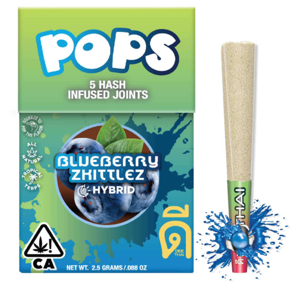 Photograph of product: POPS | BLUEBERRY ZKITTLES au chocolat INF JOINTS 5PK | 2.5G