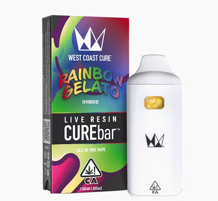 Photograph of product: West Coast Cure Rainbow Gelato Live Resin CUREbar AIO 1g
