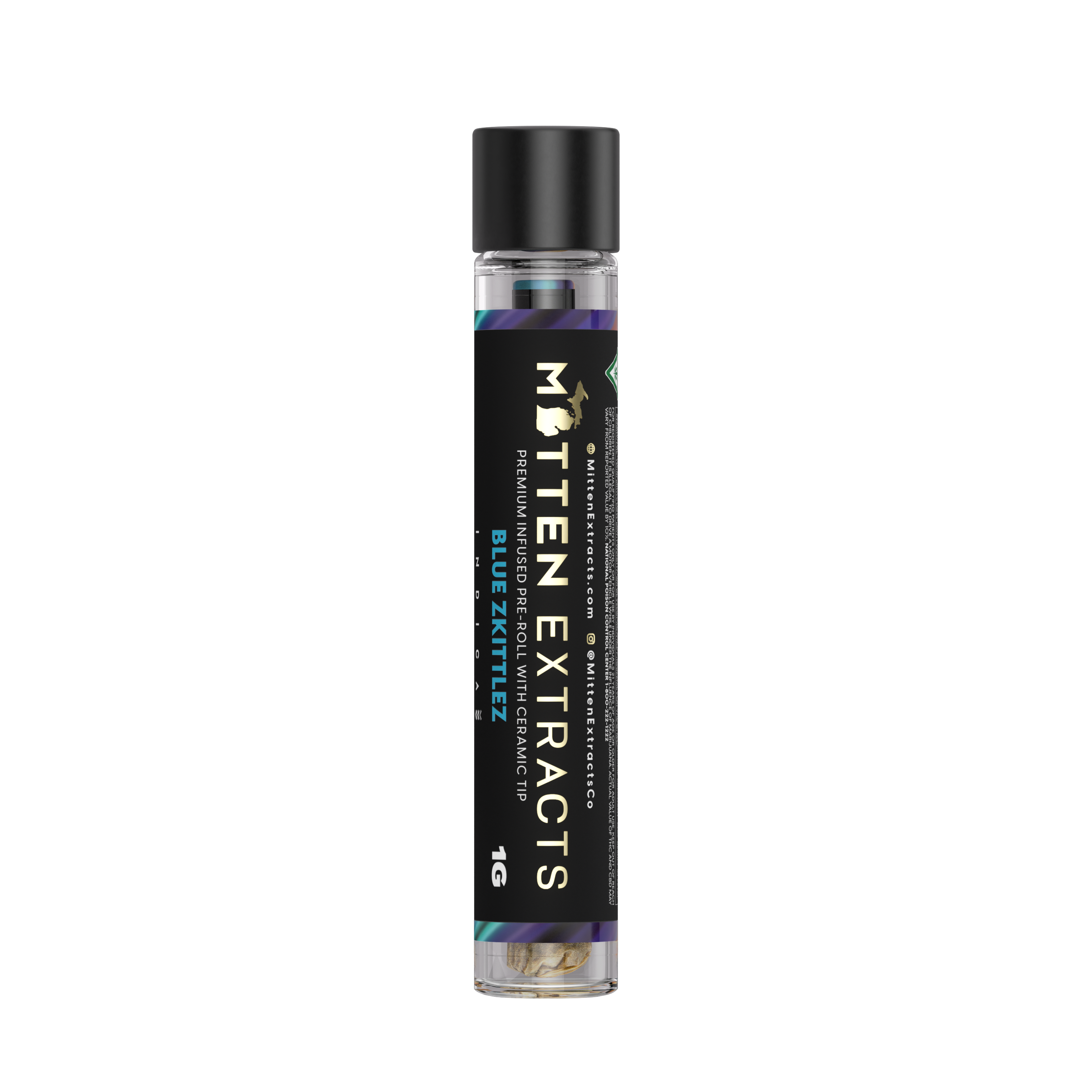 Photograph of product: Mitten Extracts - Infused Pre-roll 1g - Blue Zkittlez - Oui'd