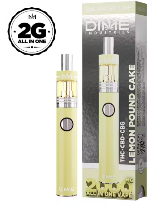 Photograph of product: DIME Lemon Pound Cake (TH-oui:CBD:CBG) All-In-One Disposable Vape 2g