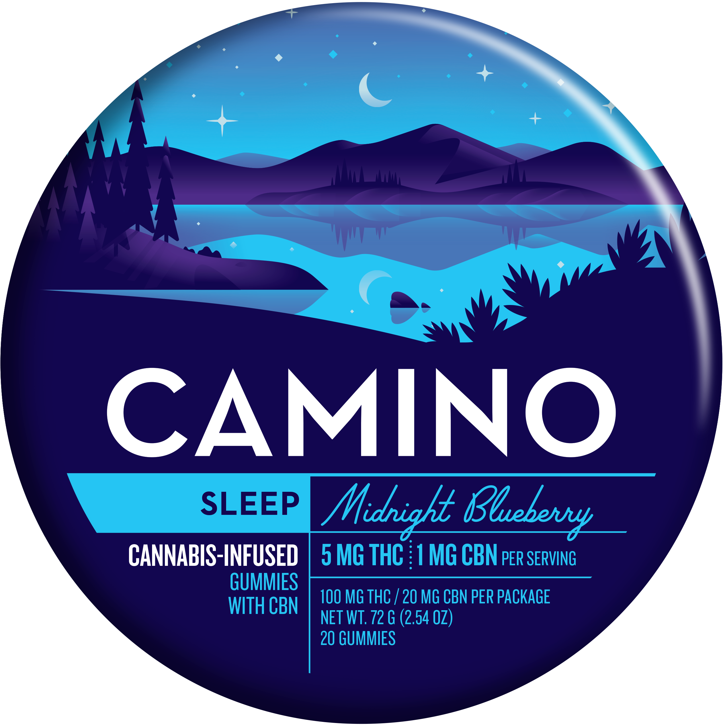 Photograph of product: Camino | Midnight Blueberry - 5:1 100mg THC: 20mg CBN | 20pk