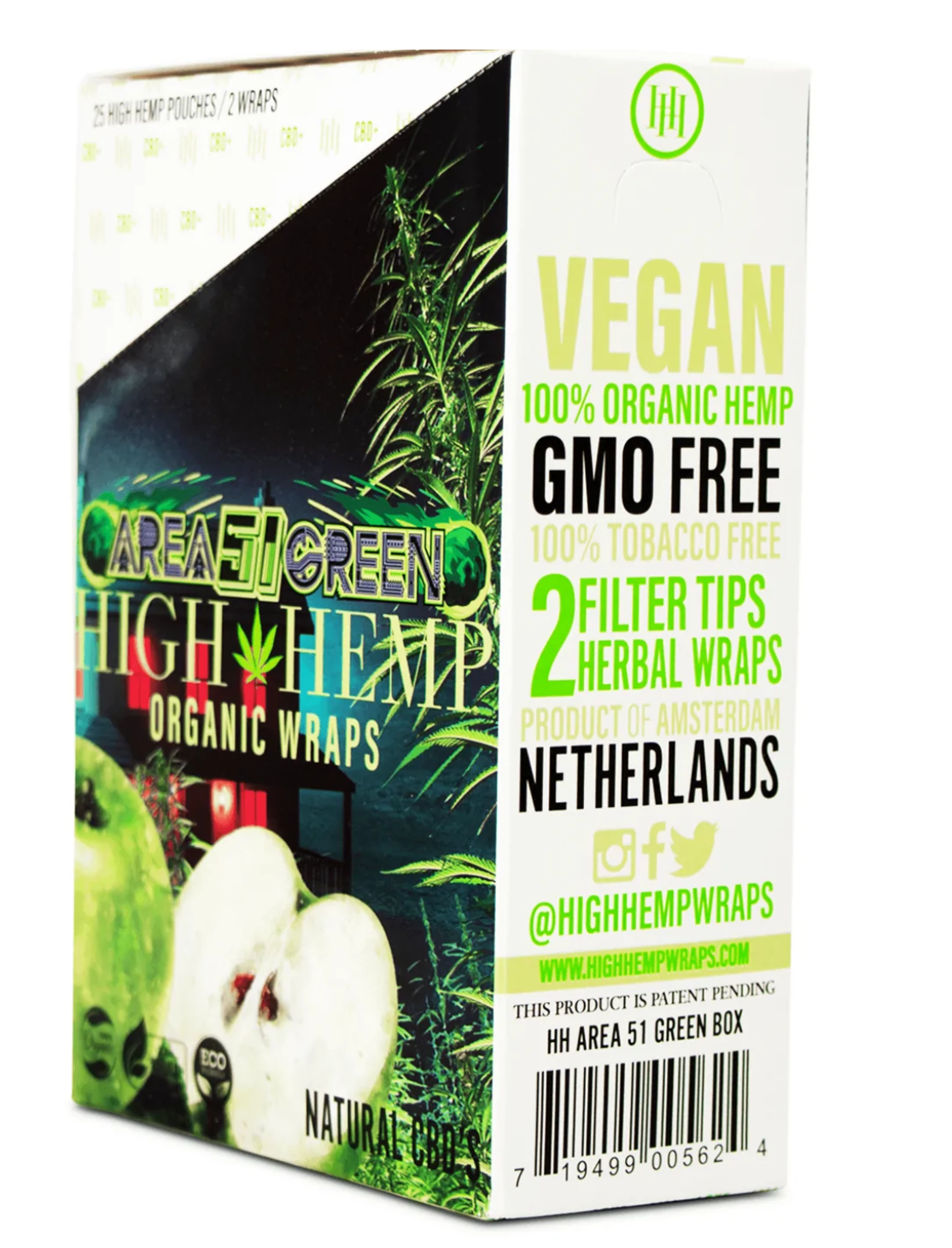 Photograph of product: High Hemp - Organic Hemp Wraps | Area 51 Green Apple 2pk