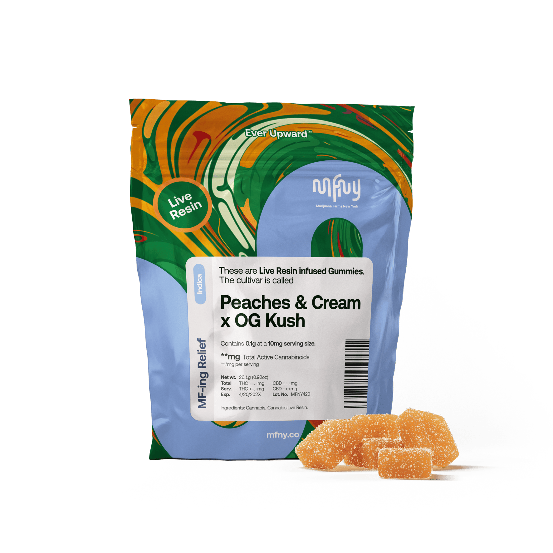 Photograph of Product: MFNY | Peaches&Cream x 02Og Kush | live Resin | gummies | 10pk