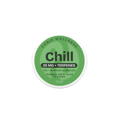 Photograph of product: MED ONLY - Curio 25mg Chill Tranquil Berry Bliss Terpene Infused Chews - 25mg