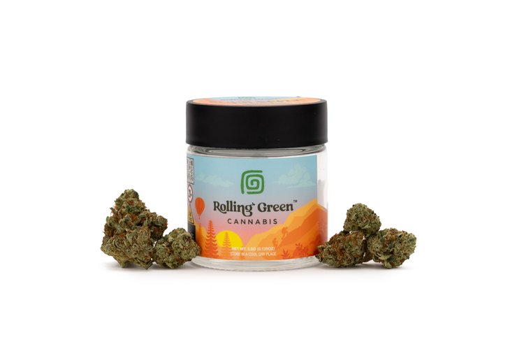 Photograph of product: ROLLING GREEN | JAR FLOWER | GARLIC COOKIES - 3.5g