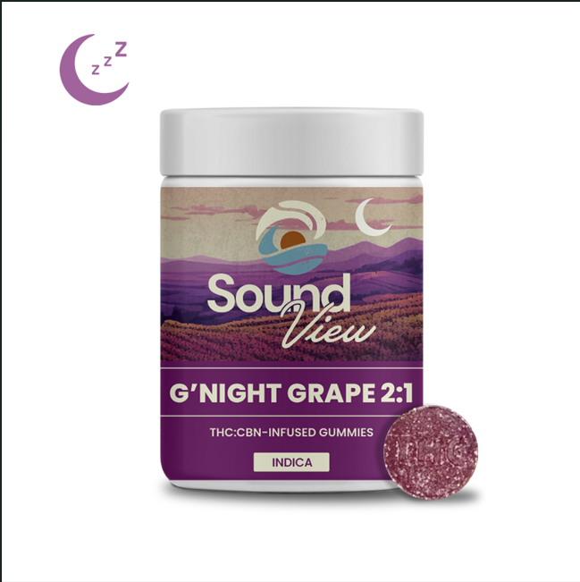 Photograph of product: G'Night Grape 2:1 CBN Gummies | T97.8mg C50.2mg | 00129 | 20pk