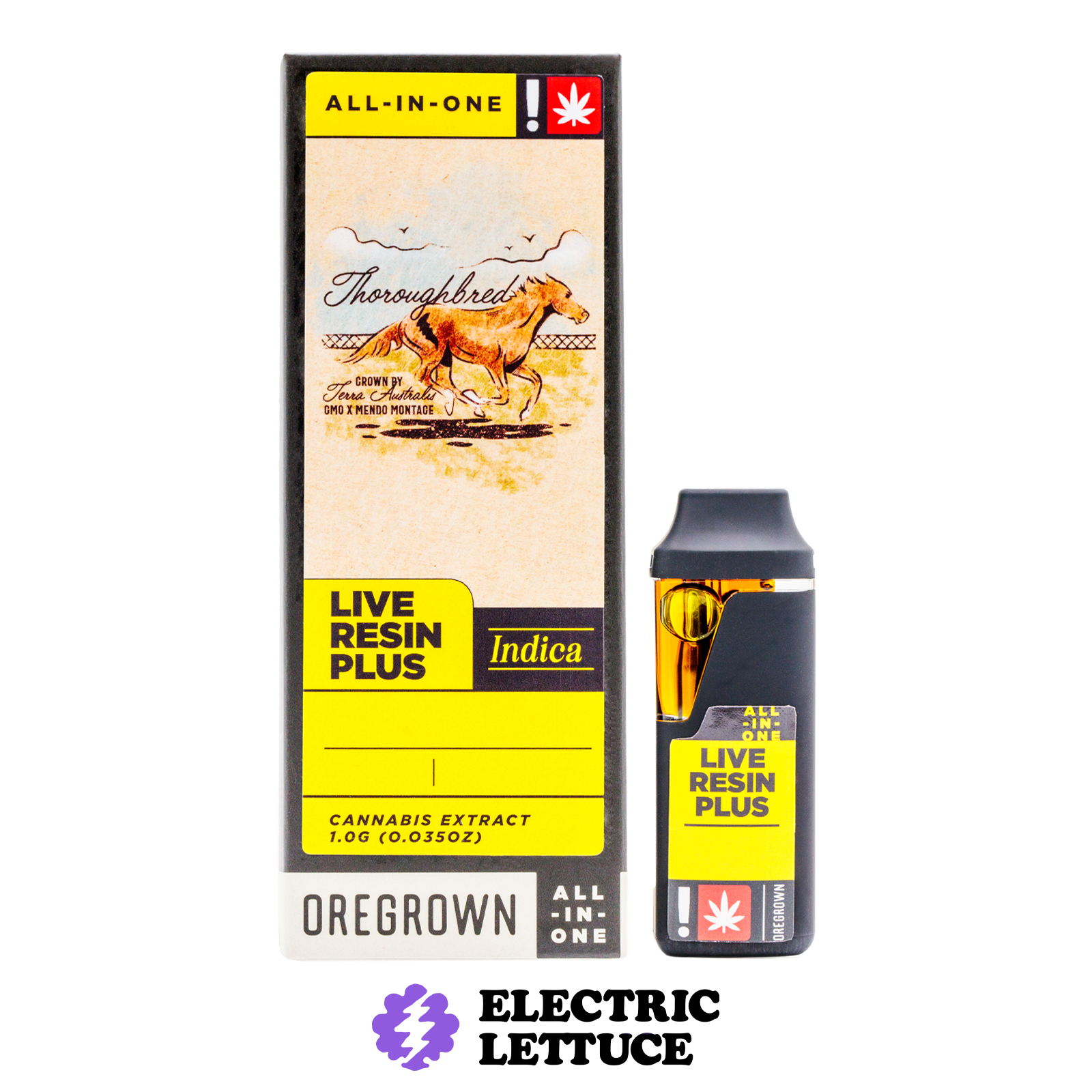 Photograph of product: Oregrown Thoroughbred Live Resin+ AIO Cartridge 1g