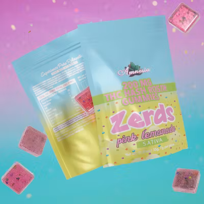 Photograph of product: Amnesia - Zerds au chocolat Rosin Gummies - (200mg) - Oui'd - **PINK LEMONADE** (4/$20)