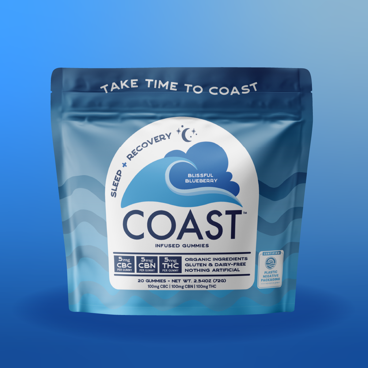 Photograph of product: SLEEP & RECOVERY | Blissful Blueberry Gummies | 5mg CBC: 5mg CBN: 5mg TH-oui 100mg
