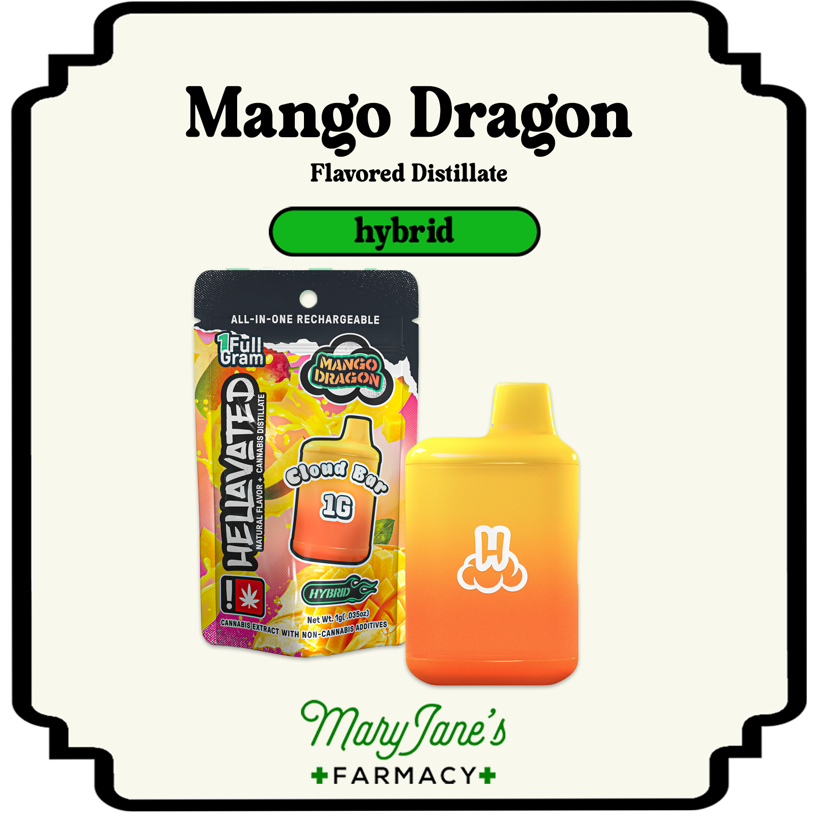 Photograph of product: Mango Dragon Flavored Distillate Disposable Cloud Pod | 1g