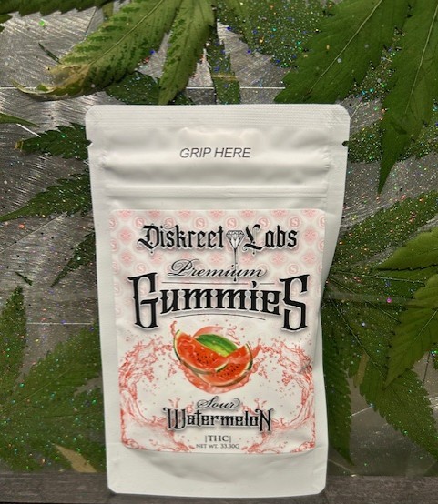 Photograph of product: Diskreet Labs Sour Watermelon 10pk Gummies 100mg