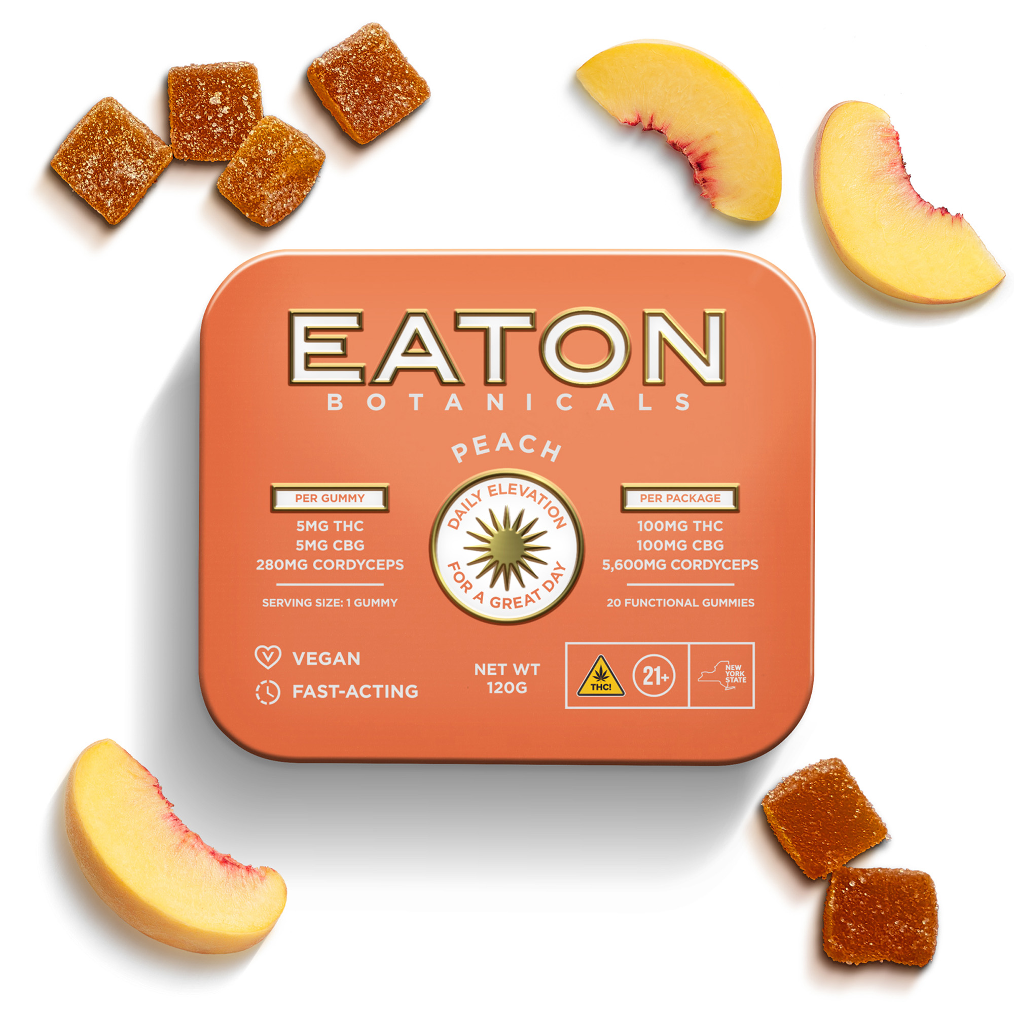 Photograph of product: Eaton Botanicals | Peach Daily Elevation Gummies | 100mg