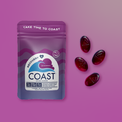 Photograph of product: COAST Oui'd Co. | RECOVERY | 4pk Boysenberry Gummies | 5mg CBC:20mg CBD: 5mg TH-oui 20mg