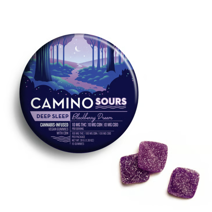 Photograph of product: Kiva Camino | Blackberry Dream Deep Sleep 1:1:1 (THC, CBN, CBD) Sour Gummies 10Pk - Indica (V)