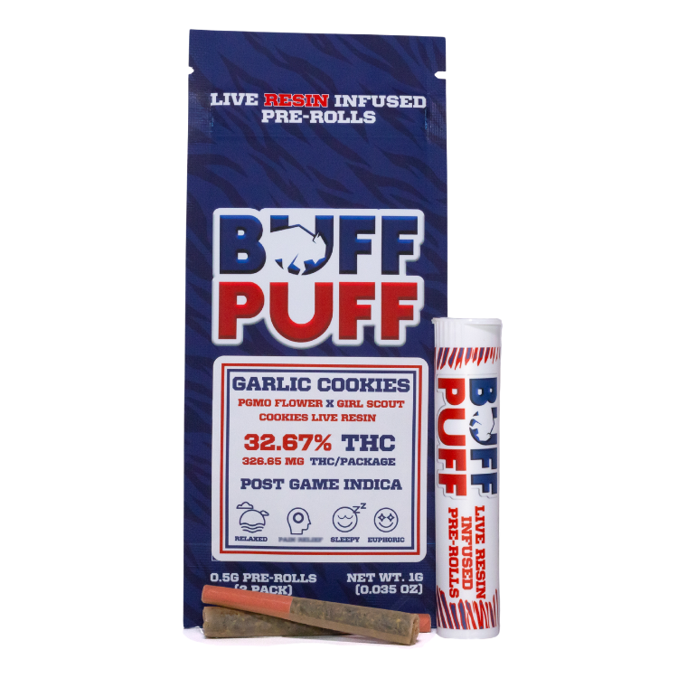 Photograph of product: Buff Puff Garlic Cookies ~Live Resin Infused~ 2pk Pre-Rolls