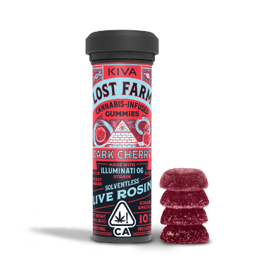 Photograph of product: Dark Cherry (I) "Illuminati OG" Live Rosin GUMMIES -  Lost Farm