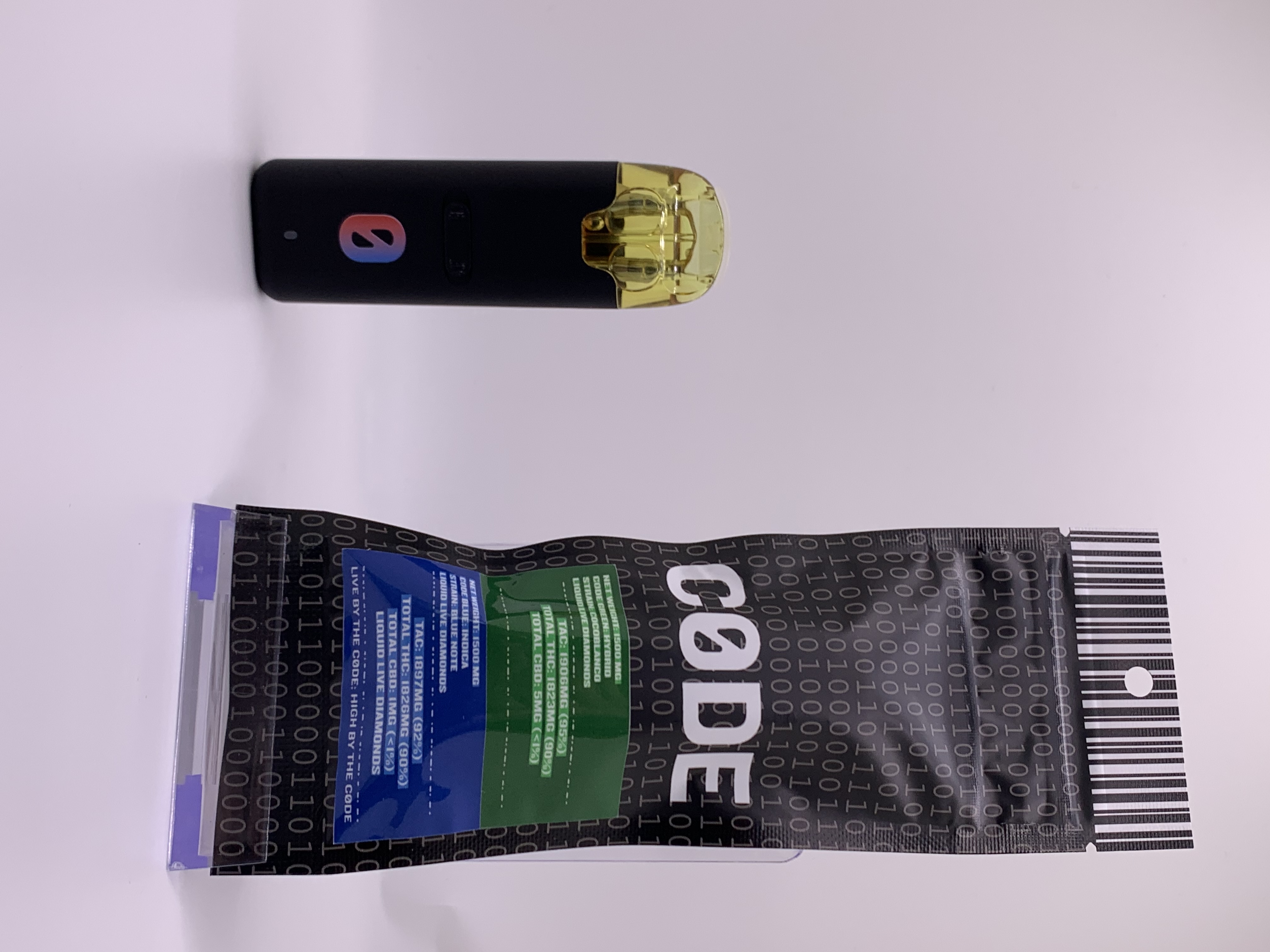 Photograph of product: Code | Blue Note/Coco Blanco Liquid Diamond Disposable Vape (I/H)