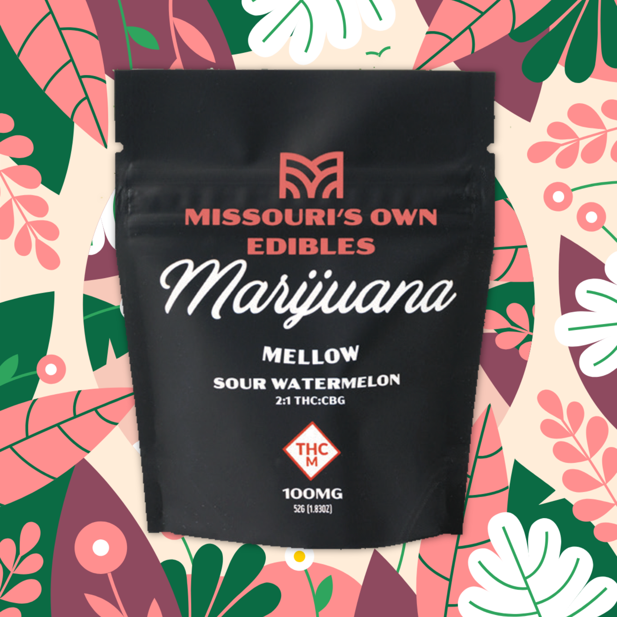 Photograph of product: Missouri's Own - Sour Watermelon - Mellow - 2:1 TH-oui:CBG - Gummies - 100mg (10pk)