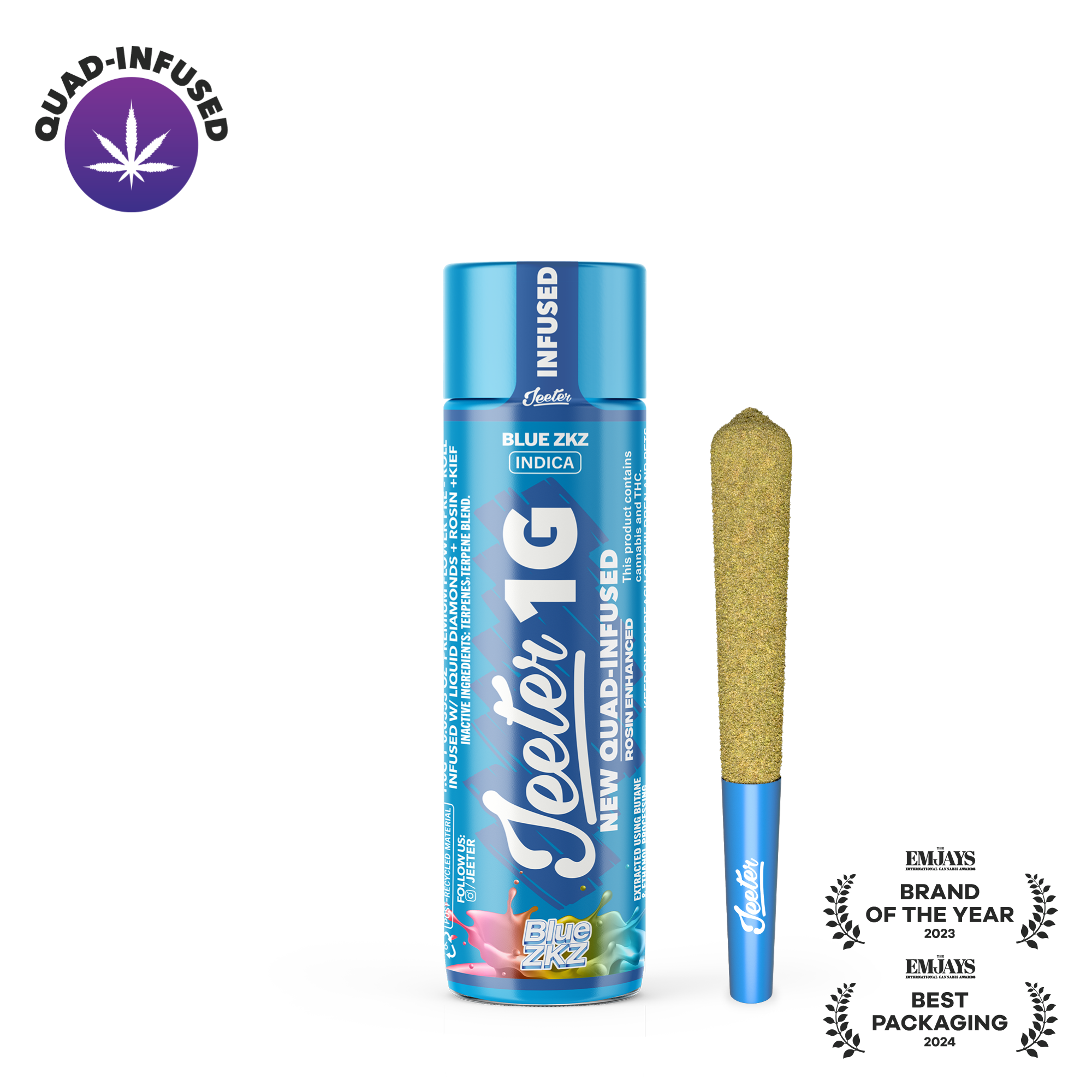 Photograph of product: Blue ZKZ Quad Infused Pre-Roll - 1g