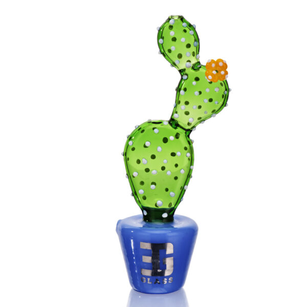 Photograph of product: EG Glass Transparent Potted Prickly Pear Hand Pipe Color: Blue