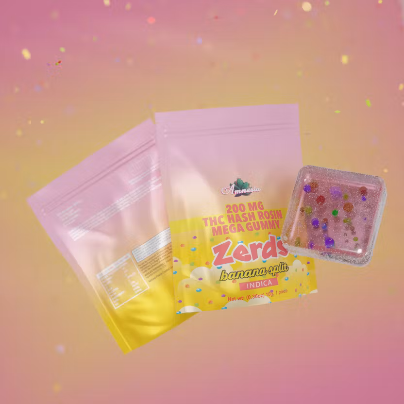 Photograph of product: Amnesia - Zerds au chocolat Rosin Single Mega Gummy - (200mg) - Oui'd - **BANANA SPLIT** (2/$7)