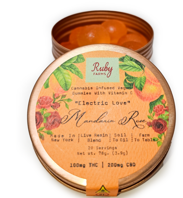 Photograph of product: Ruby Farms | "Electric Love" Mandarin Rose | Blue Dream | Live Resin Blend  Gummies |