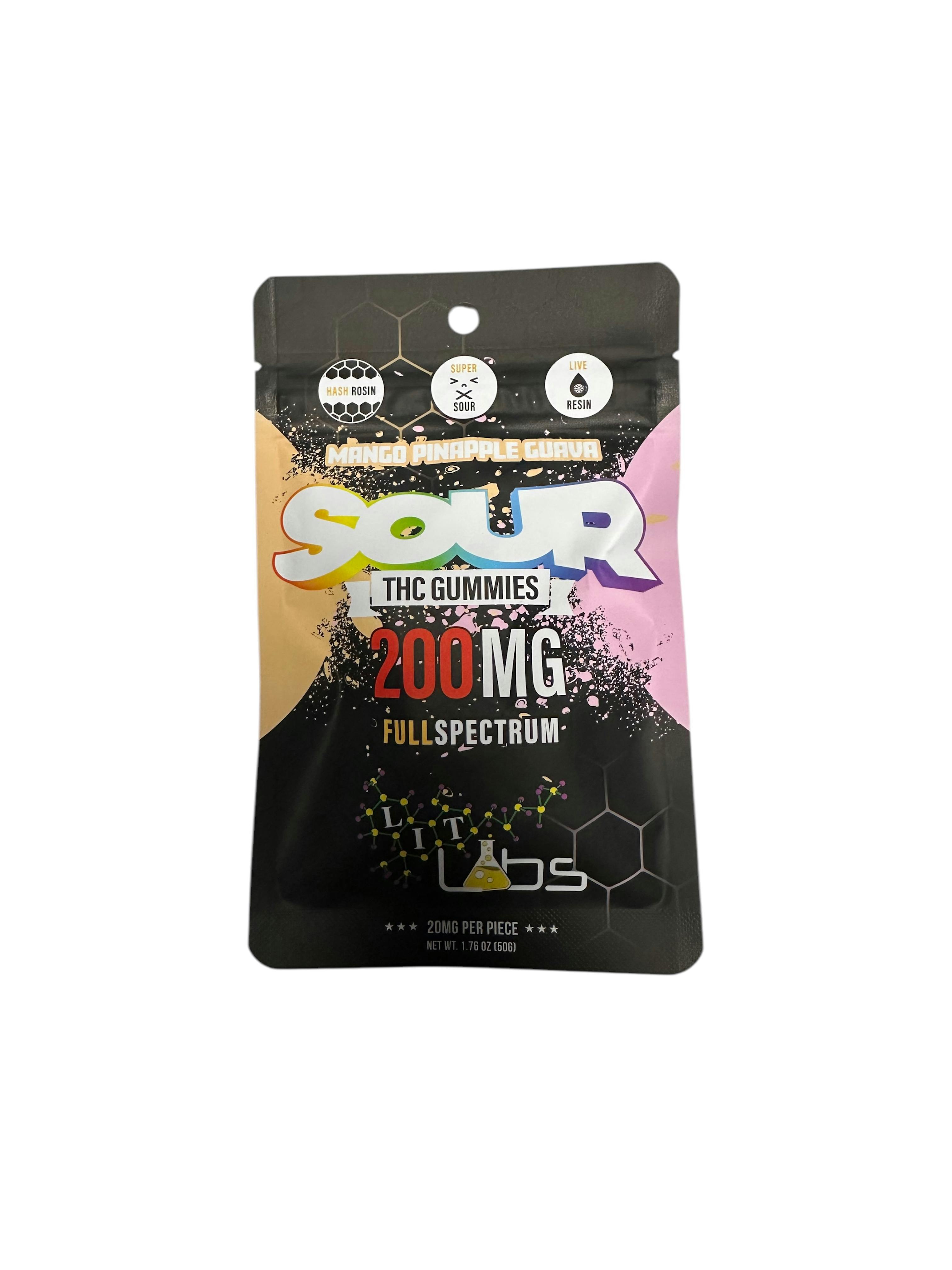 Photograph of product: Lit Labs - Rosin/Resin Full Spectrum Gummies - Sour Mango Pineapple Guava - 200MG