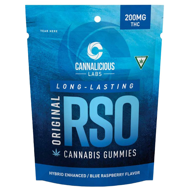 Photograph of product: Cannalicious Blue Raspberry Long-Lasting RSO Gummies 200mg Rec