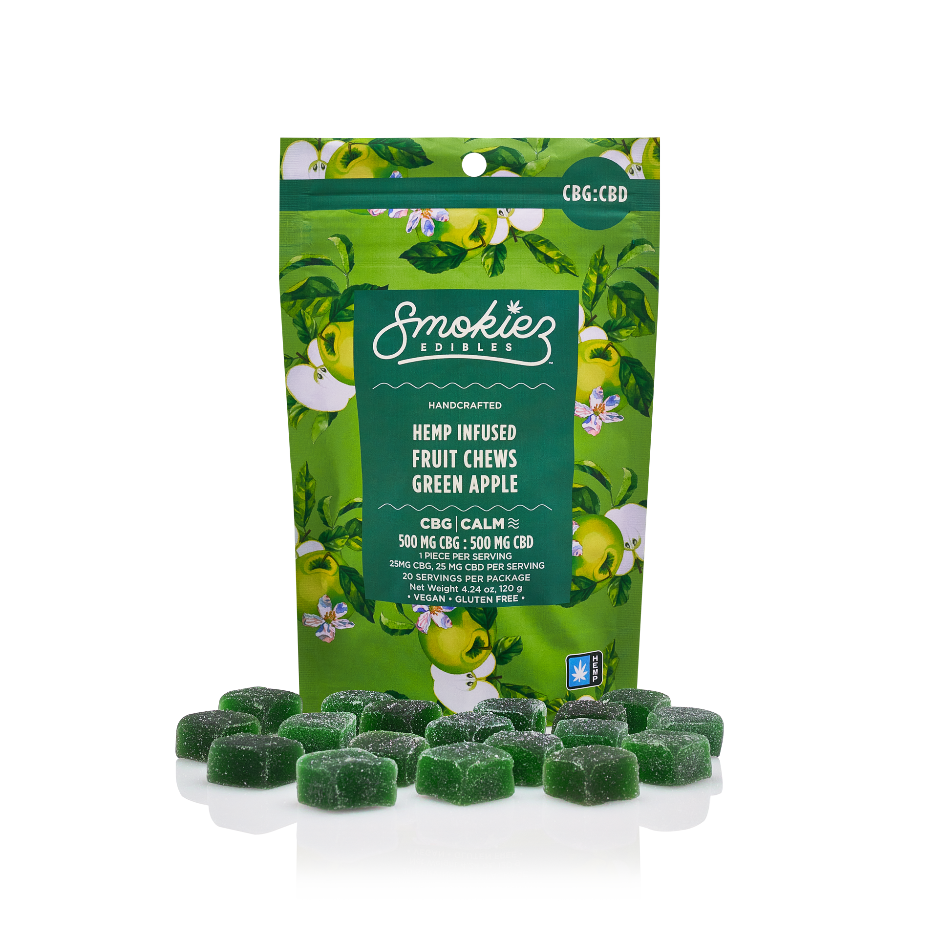 Photograph of product: CBG:CBD 1:1 Green Apple CBG:500mg CBD:500mg Fruit Chews