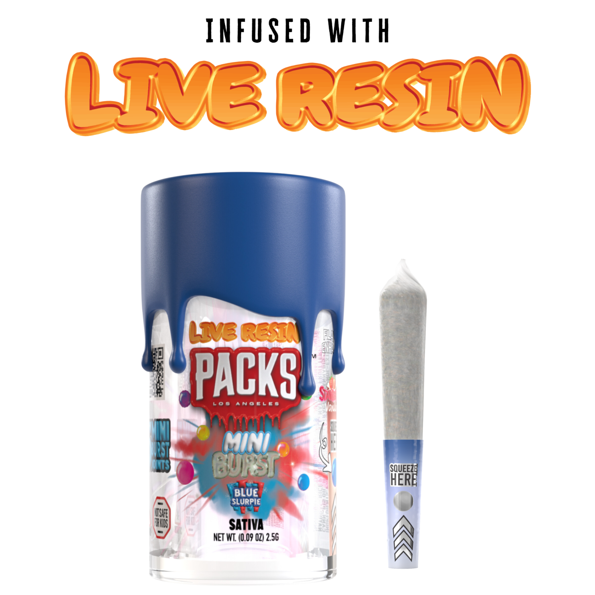 Photograph of product: 5PK - Infused Pre-Roll w/ Live Resin - Blue Slurpie - 0.5g
