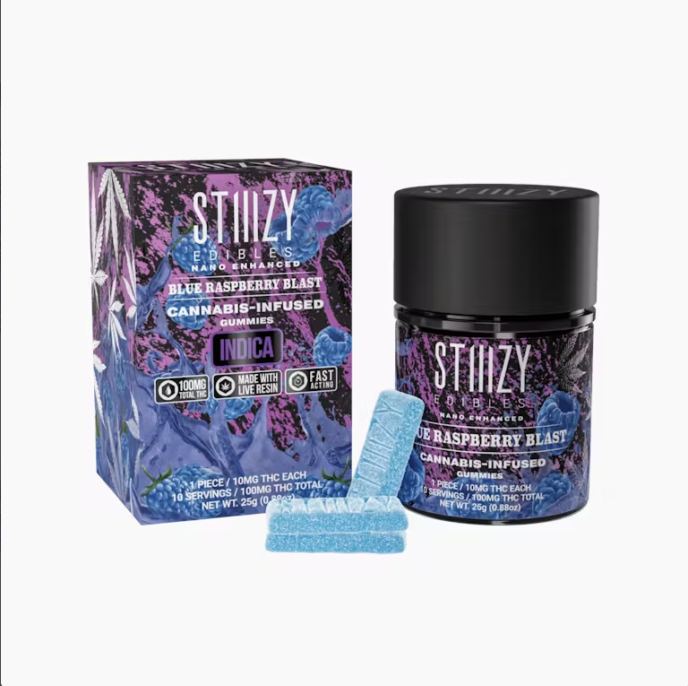 Photograph of product: Blue Raspberry Blast [I] | 100MG (10pk) Fast-Acting Gummies | STIIIZY