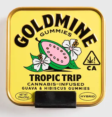 Photograph of product: Gold Mine Tropic Trip Guava & Hibiscus Hybrid Gummy Tin 10PK 100MG TH-oui