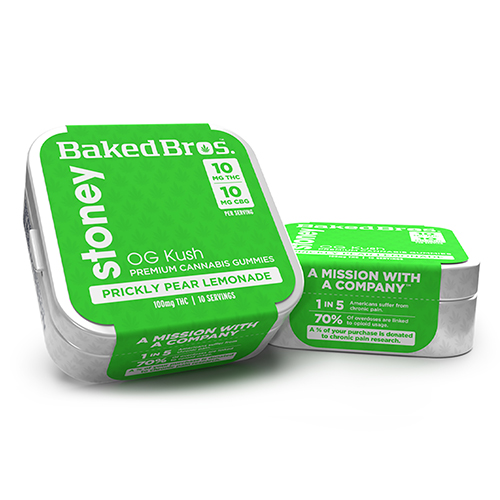 Photograph of product: Baked Bros Stoney Prickly Pear Lemonade Gummies (100mg Thc/100mg Cbg)