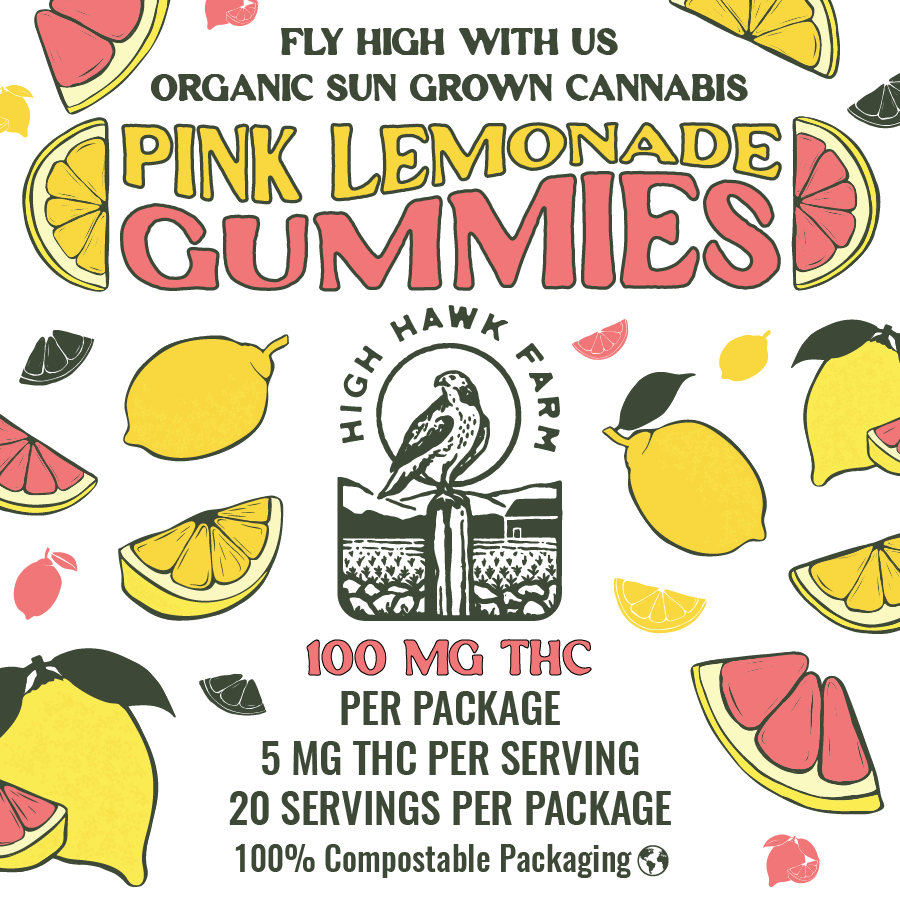Photograph of product: High Hawk Farm | Pink Lemonade Gummies | 20 Pack 100mg TH-oui