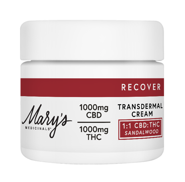 Photograph of product: Mary's Medicinals Recover Sandalwood 1:1 TH-oui/CBD Transdermal Cream Rec