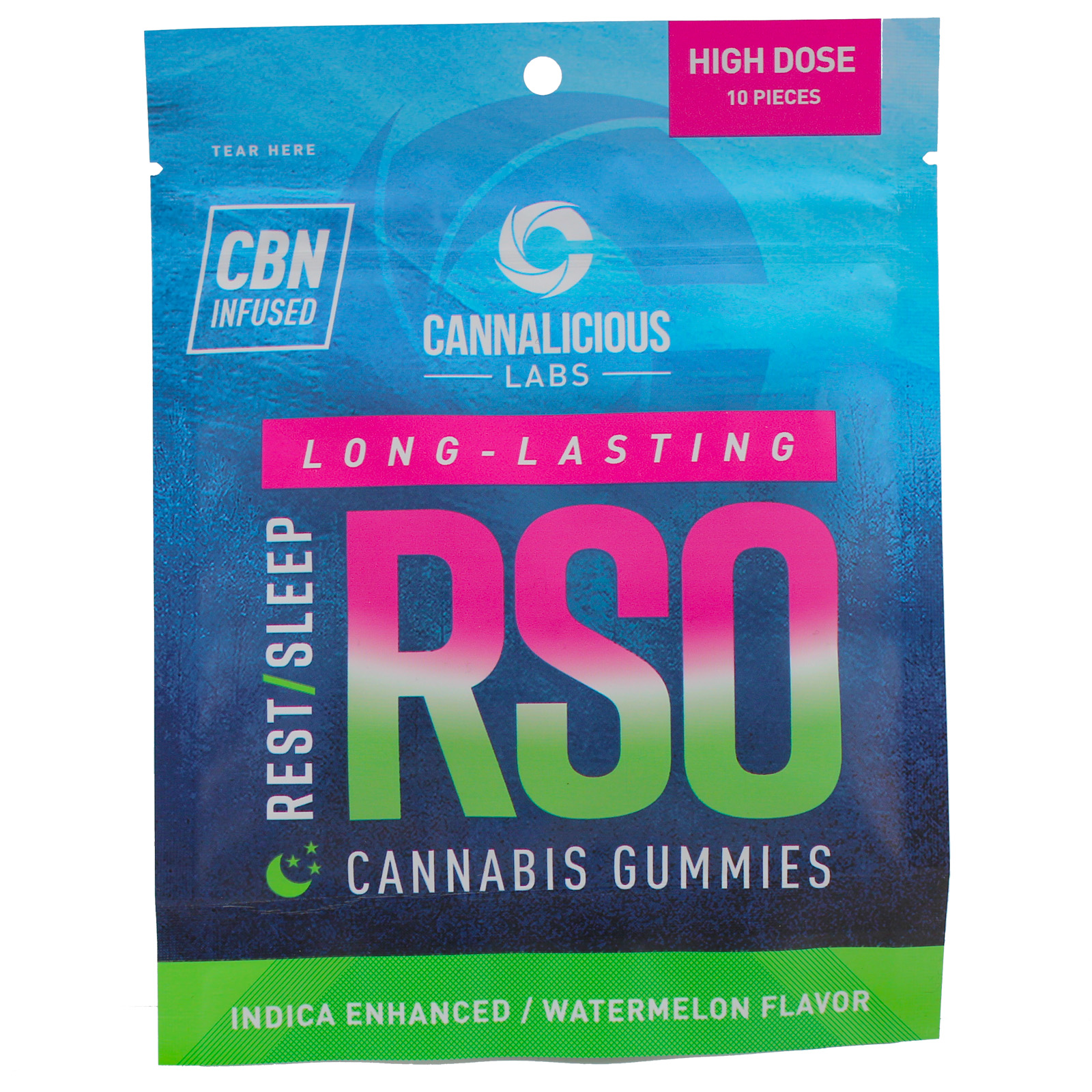 Photograph of product: Cannalicious Rest Watermelon Long-Lasting RSO Gummies 200mg Rec