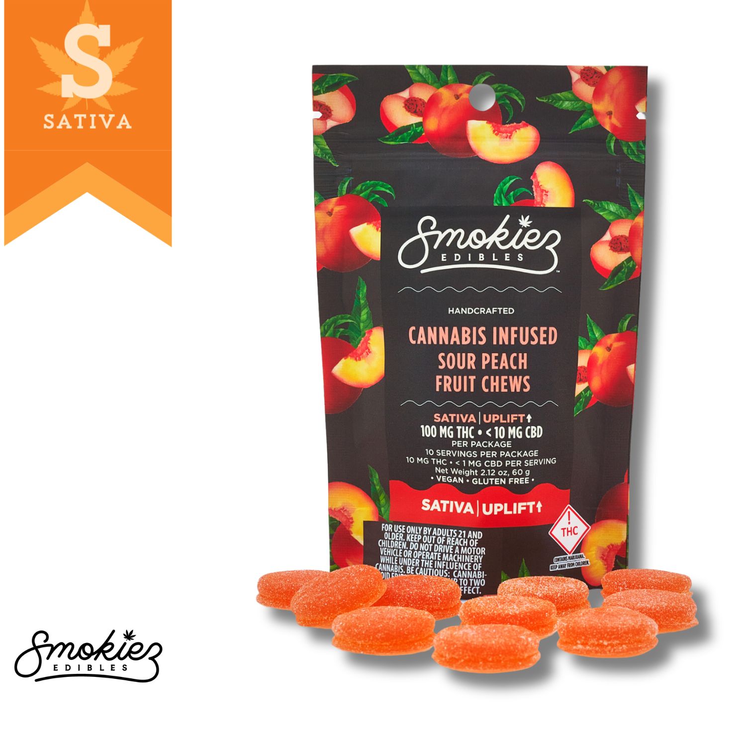 Photograph of product: Smokiez | Edibles TH-oui | Gummies | 10pk | Sour Peach | 100mg