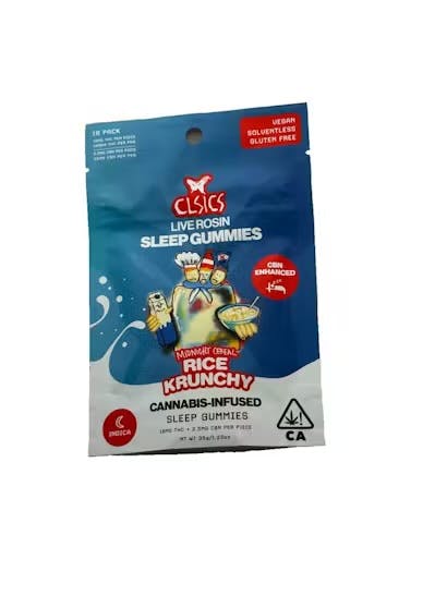 Photograph of product: 10pk MIDNIGHT CEREAL : RICE KRUNCHY Live Rosin CBN Gummy - 