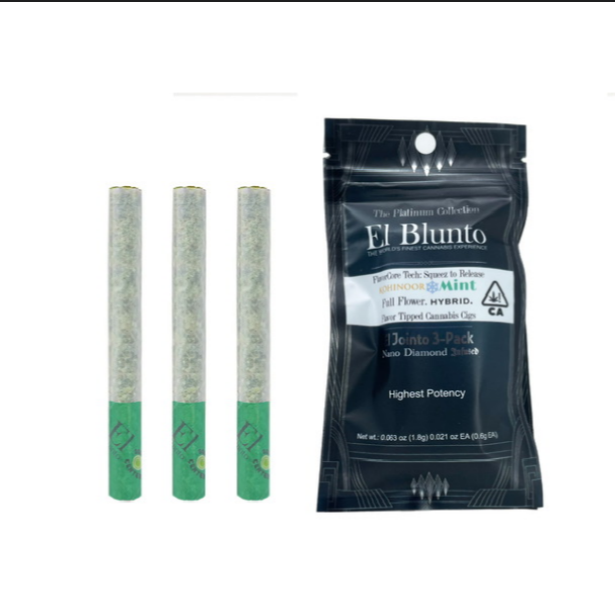Photograph of product: El Jointo | Kohinoor Ice Mint Diamond Infused 3pk Pre-roll | 1.8g