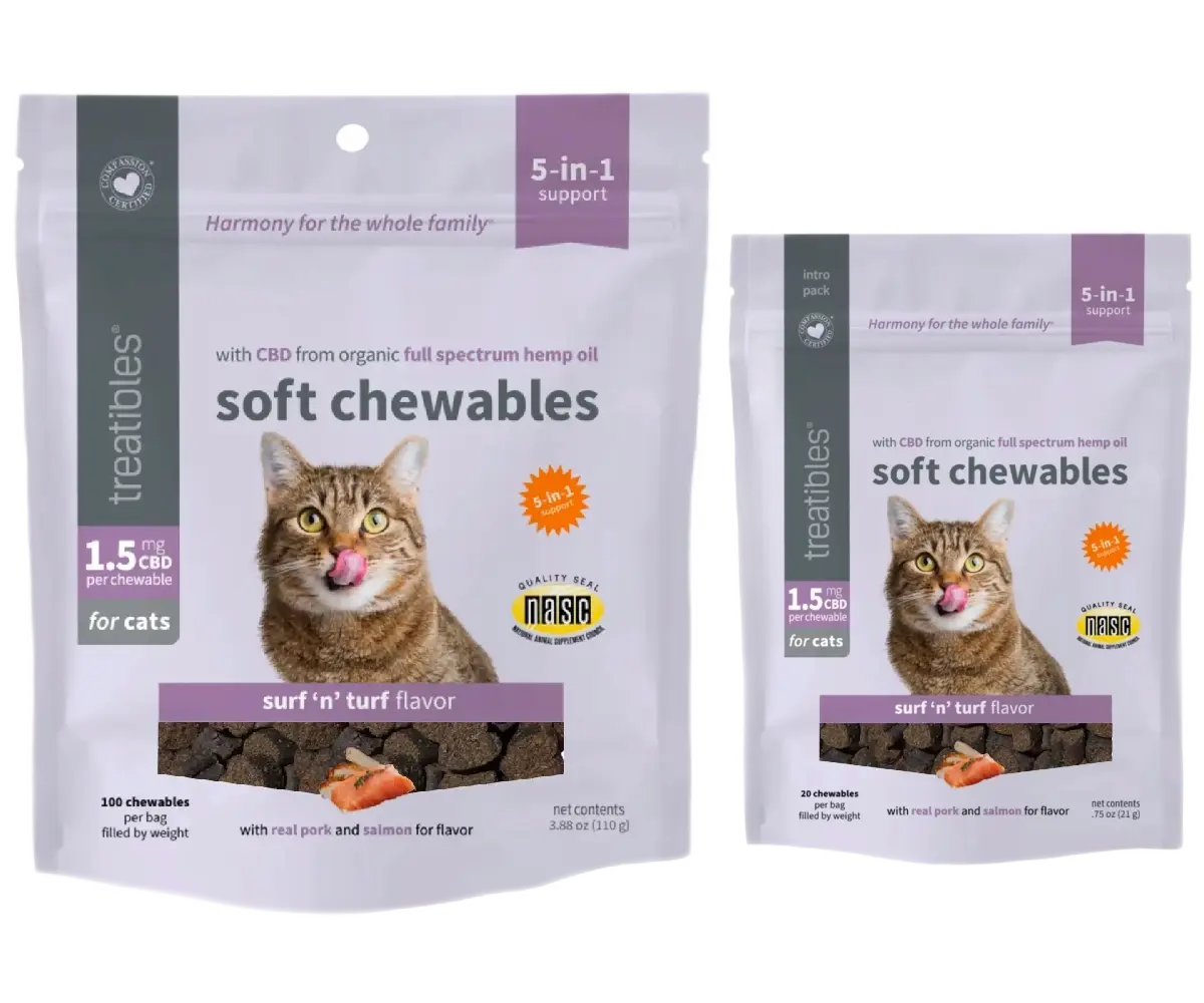 Photograph of product: Treatibles - CBD Soft Chews for Cats (Surf 'n' Turf) - 150mg 100pk